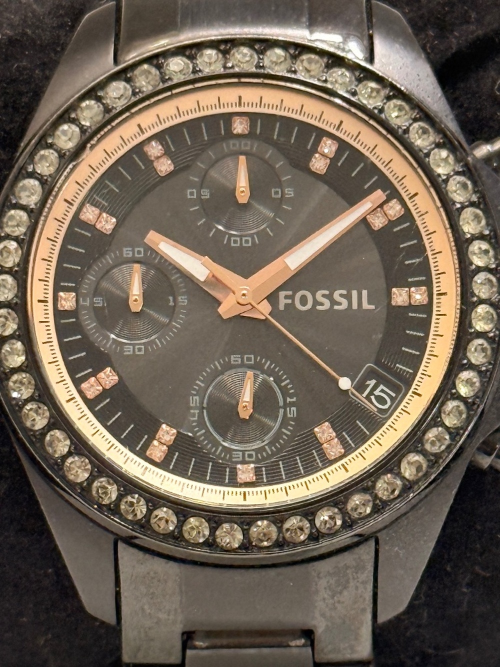 Fossil Black And Gold Stainless Steel Link Wrist Watch #12